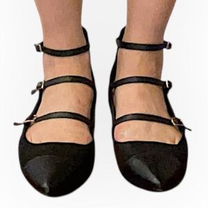 Isola Black Suede Strappy Flats New